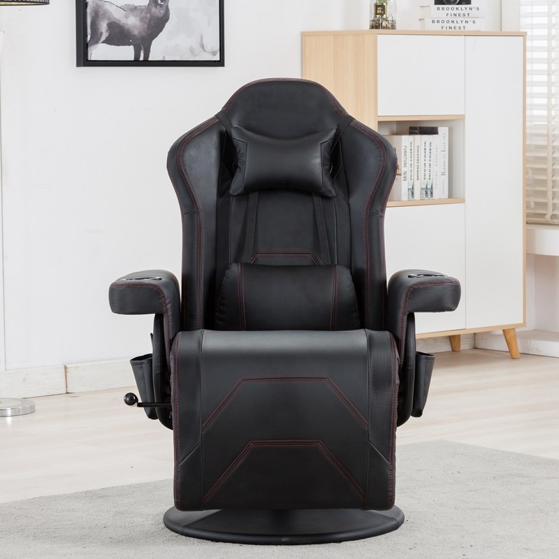 White Racing Style Gaming Chair Executive Office Swivel Seat with Cup Holder and Footrest
